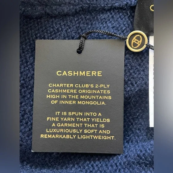 Charter Club Cashmere Cuffed Beanie Hat Women's One Size Navy 100% CASHMERE - Picture 9 of 11